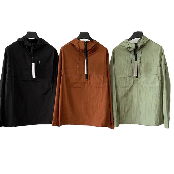 

brand men's designers jacket nylon half pull with thin single sleeve eyepiece casual cp jacket, Black;brown