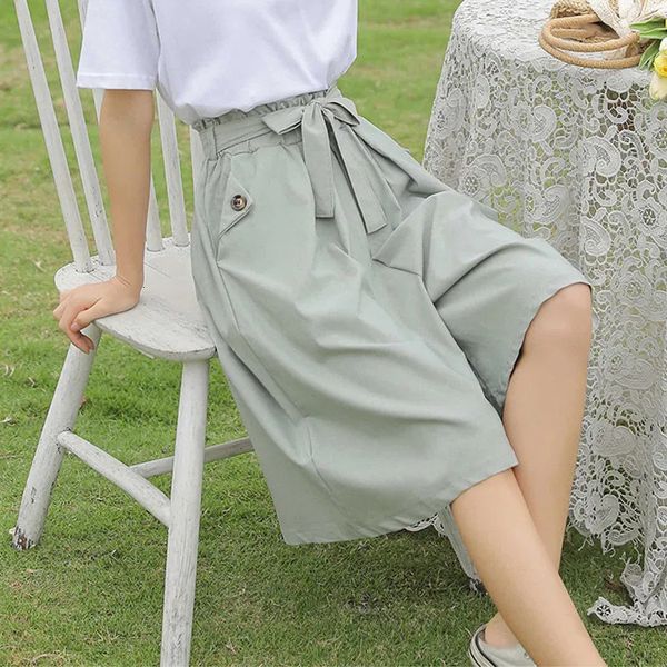 

women's shorts loose wide leg casual 2023 summer korean style with pockct straight pants woman high waist fivepoint 230426, White;black