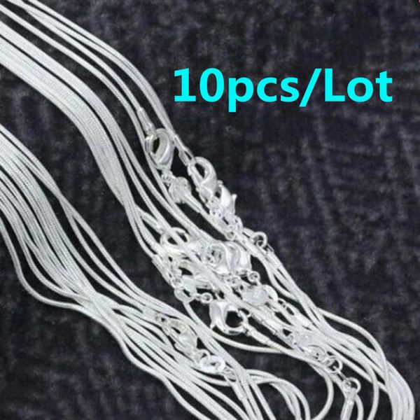 

strands strings 10pcs wholesale 925 sterling silver 1mm snake chain necklace for women man 1630inches fashion party wedding jewelry gifts 23, Black