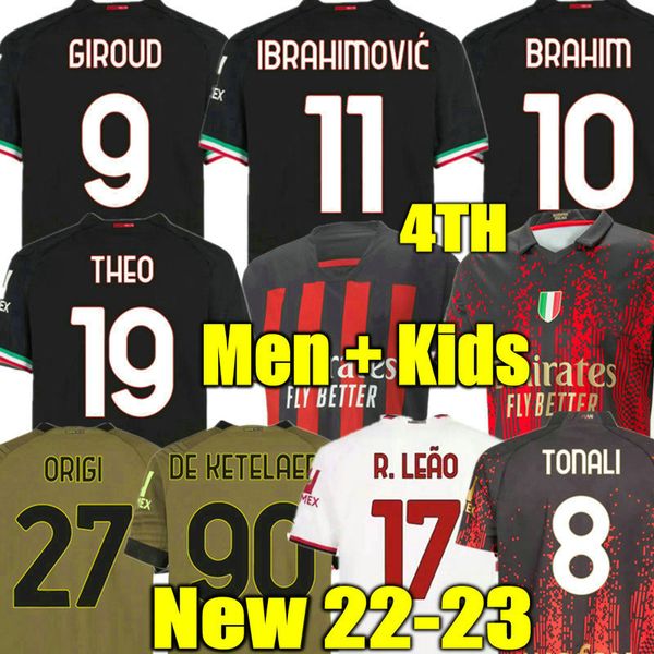 

ibrahimovic 22 23 giroud soccer jerseys 4th fans player de ketelaere football shirt tonali rebic camiseta de futbol theo brahim r.leao fourt, White;black