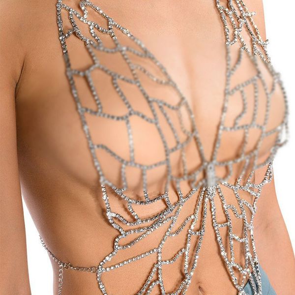 

navel & bell button rings new tassel body chain niche ins design butterfly breast chain accessories female body chain adjustable length, Silver