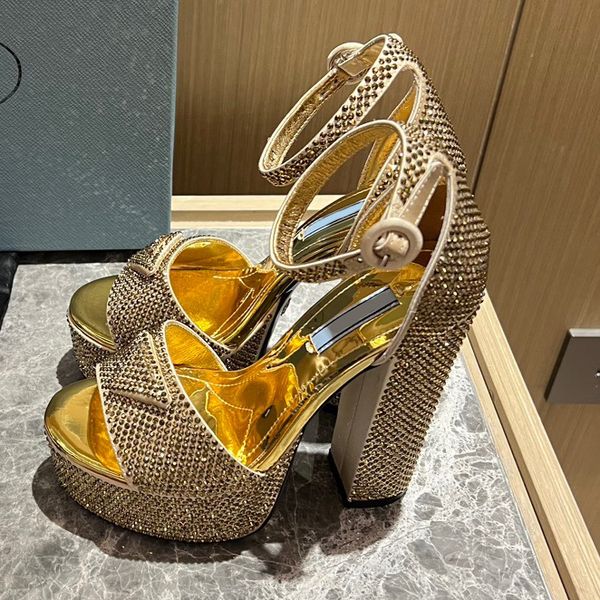 

2023 fashion p brand party high heels sandals crystal 14cm platform satin pumps gold silver patent leather stiletto heel shoes designer sand, Black