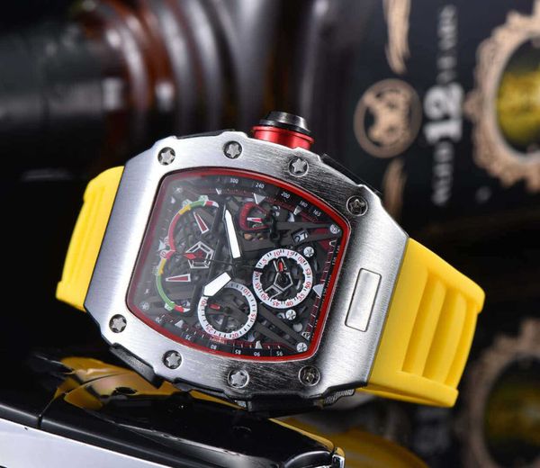 

luxury brand male designer quartz watch hollow glass back hollowed out stainless steel case rubber strap watch, Slivery;black