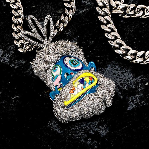 

colorful oil dripping cartoon jesus head figure pendant necklace enamel iced out cubic zirconia necklaces personalized hip hop rapper jewelr, Silver