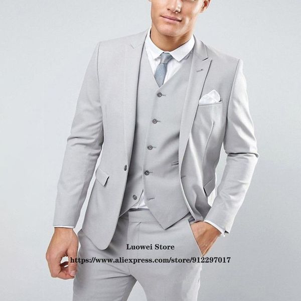 

blazers fashion light grey suits for men slim fit 3 piece jacket vest pants set groom wedding peaked lapel tuxedo business costume homme, White;black