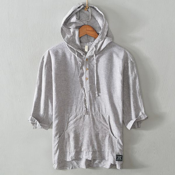 

men's casual shirts summer fashion men shirts short sleeve vintage casual cotton linen shirt men tee stripe designer pullover hooded ts, White;black