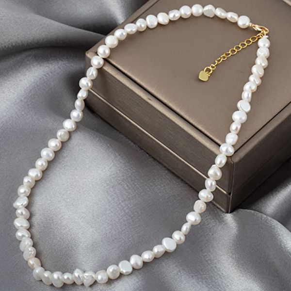 

pendant necklaces real natural baroque freshwater pearl choker necklace for women girl gift white aa 89mm pearl jewelry necklace 230426, Silver