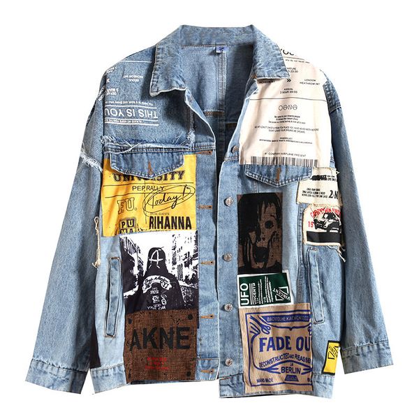 

women's jackets jaket denim wanita musim gugur baru jeans pola applique mantel hitam pakaian luar longgar kasual 230426, Black;brown