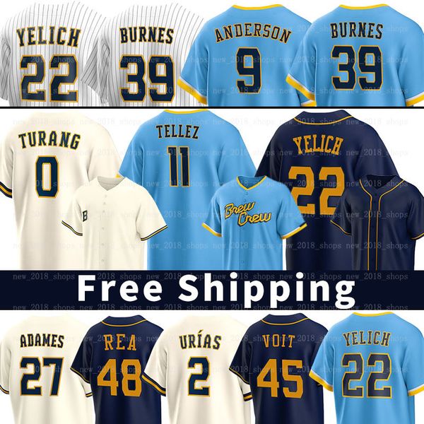 

22 christian yelich milwaukee baseball jerseys rowdy tellez brice brewers turang colin rea garrett mitchell luke voit william contreras joey, Black;red