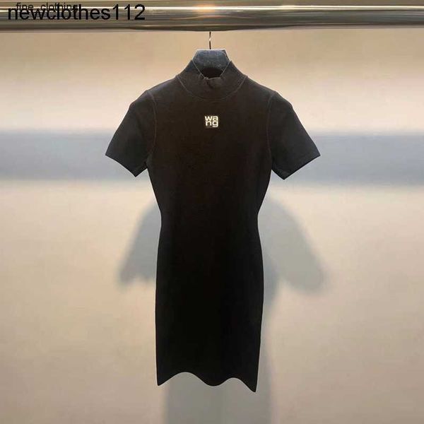 

designer alexander spring summer dawang's wrap skirt wangs versatile slim close waist black knitted short sleeve dress female, Black;gray