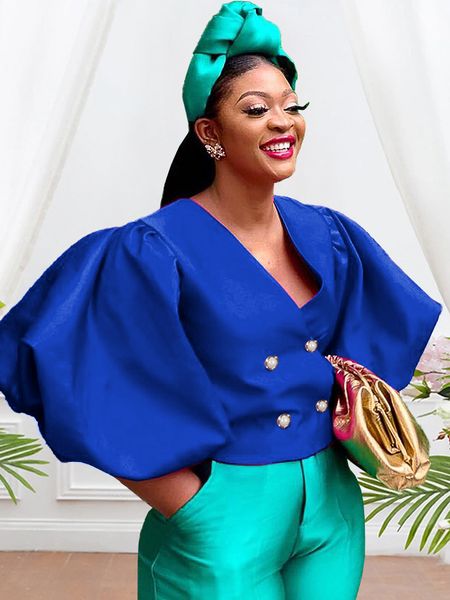 

women's blouses shirts aomei women blouse long lantern sleeves double buttons v neck shiny glitter party classy ladies autumn christma, White