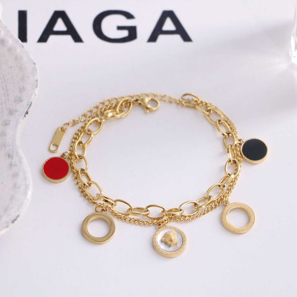 

titanium steel f family 3d beauty head circle black red white fritillaria color matching double layer bracelet punk sweet cool style, Golden;silver