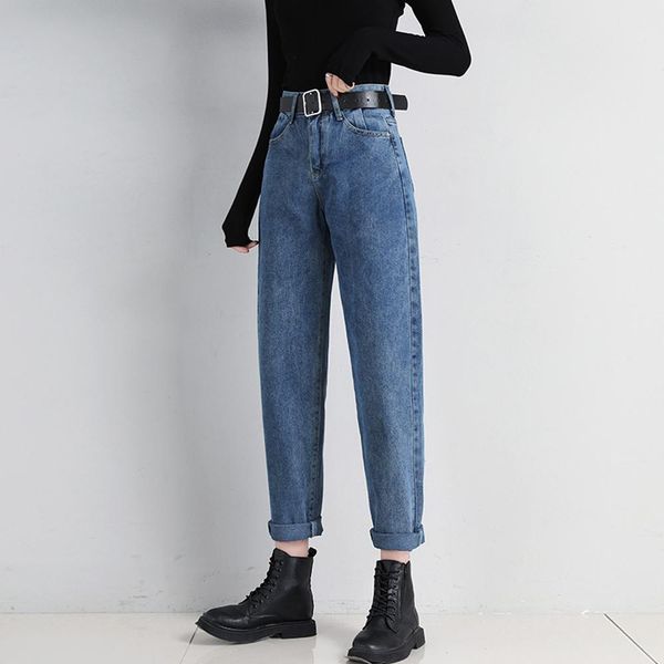 

jeans 2023 new mom jeans woman loose high waist denim trousers vintage bf style straight pants jeans washed cotton harem pants jeans, Blue
