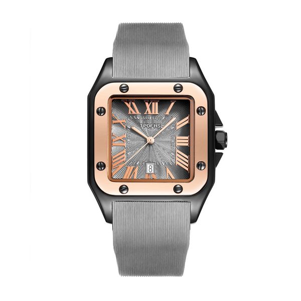 

mens watch white dial self-winding 41mm mens gold luxury watches mechanical fashion square stainless steel metal strap casual watches sport, Slivery;brown