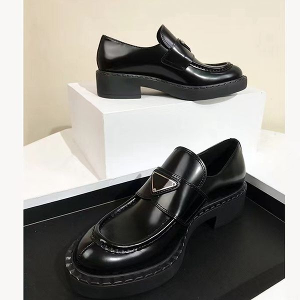 

dress shoes sepatu untuk wanita kasual baru musim gugur bersol tebal kepala bundar desain kulit tunggal hak tinggi 3542 230425, Black