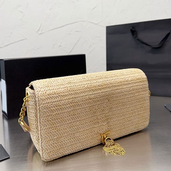 

straw crossbody bags flap envelope bags women handbag purse lafite grass tassel chain bag fashion metal letters adjustable strap plain threa