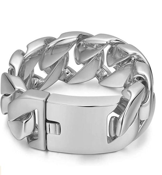 

large huge polished heavy cuban curb chain biker stainless steel bracelet bangle for mens jewelry 31mm wide 8.66 inch/ 9.44inch heavy, Black