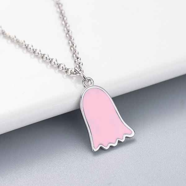 

luxury designer small ghost pink pendant necklace 925 silver plated necklace female jewelry accessories three color styles