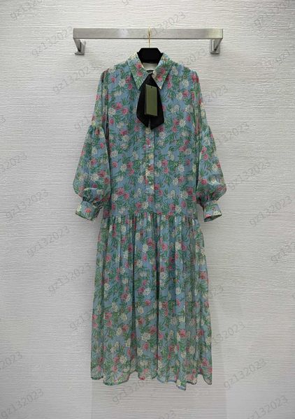 

long sleeve dresses multicolored floral print single row button open lapel dress light cotton lined lantern sleeve design temperament slim f, Black;gray