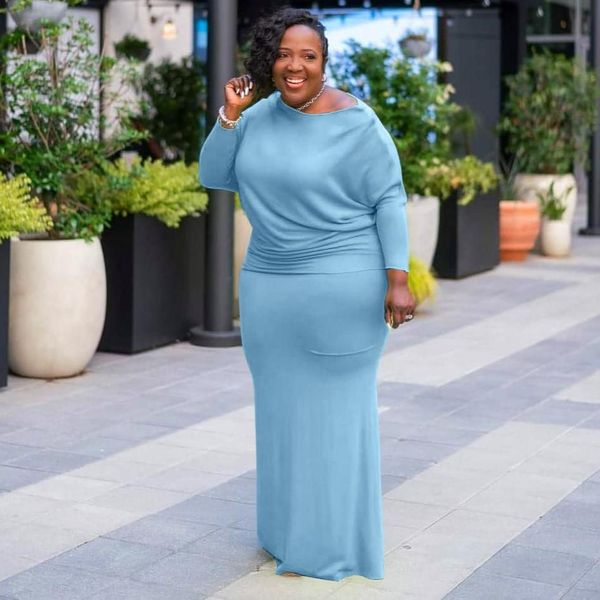 

dresses xl5xl 2021 fashion fall clothes for women plus size dresses simple casual solid color long sleeve dress wholesale dropshopping, Black