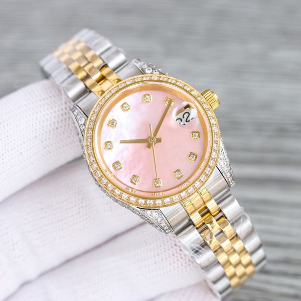

intermetallic gold watch automatic mechanical 31mm women wristwatch stainless steel 904l bezel diamond designer wristband casual bracelet bu, Slivery;brown