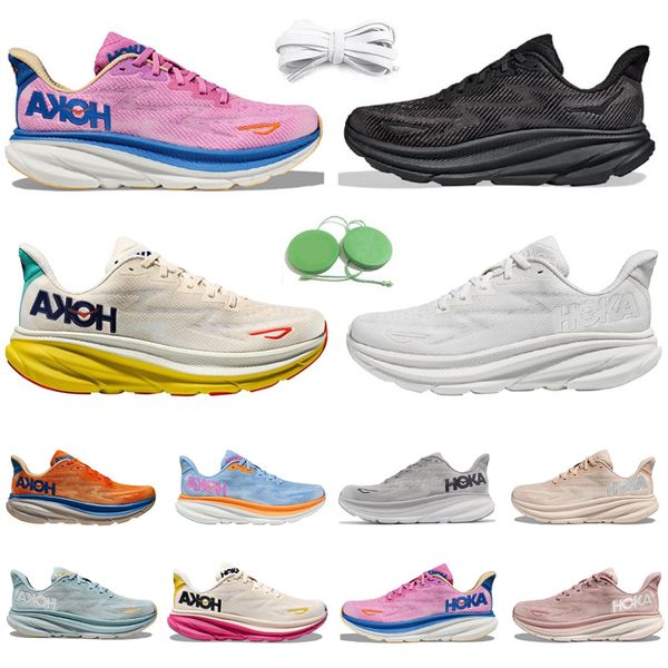 

2023 hoka one one clifton 9 men women running shoes sneaker triple black white shifting sand peach whip harbor mist sweet lilac airy blue me