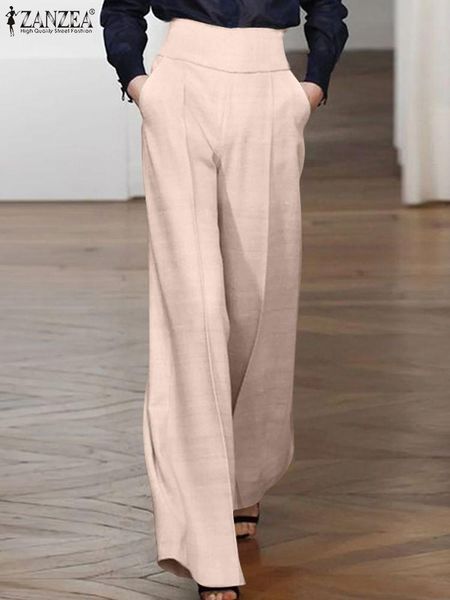 

capris zanzea women spring ol trousers vintage high waist loose casual solid wide leg pants work office pantalonoversized palazzo, Black;white