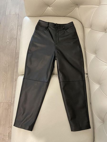 

capris black pants women 2022 new korean fashion spring high waist genuine real leather trousers plus size causal style, Black;white