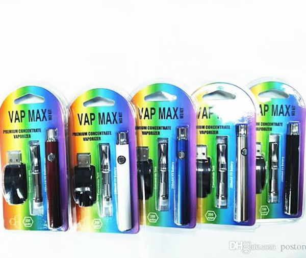 

vap max 350mah pre-heat battery pole plastic packaging 510thread with 0.5ml glass vape cartridge