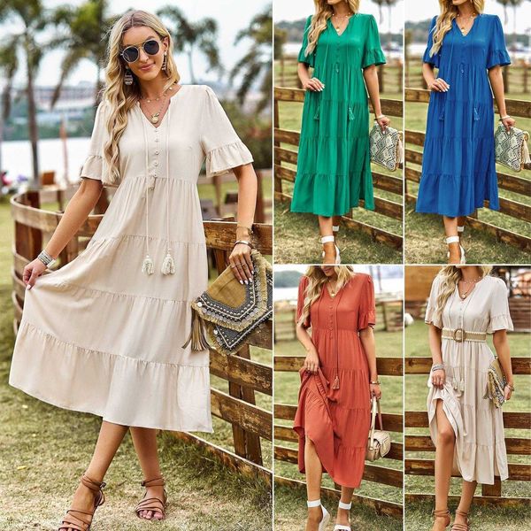 

diyun design solid color dress summer loose casual v neck long, Black;gray