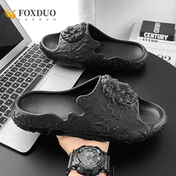 

slippers summer thick sole men slippers punk lion head pattern soft eva cloud slides outdoor fashion beach sandals casual flip flop 230427, Black