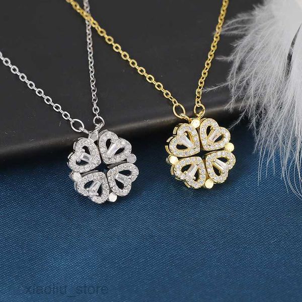 

pendant necklaces 2022 lucky four-leaf clover necklace female magnet heart pendant necklace clavicle chain charm wedding jewelry birthday gi, Silver