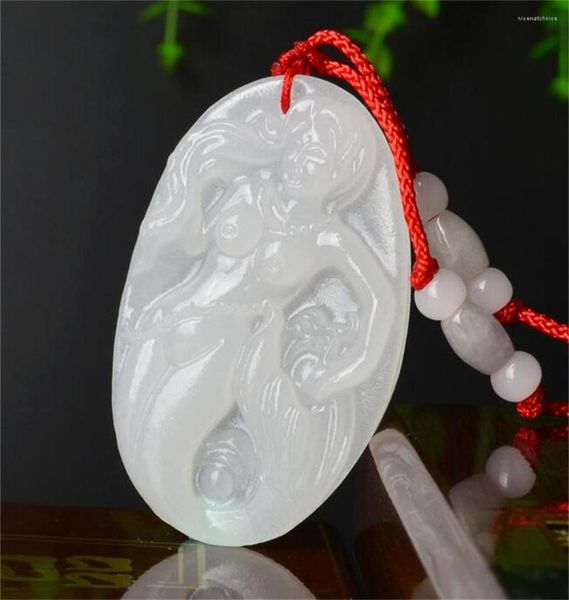 

pendant necklaces chinese handmade natural white afghan stone carved charm nude mermaid lucky jade amulet necklace fashion gift jewelry, Silver