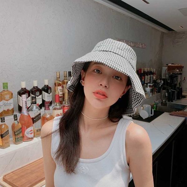 

wide brim hats women's new wide brim checked girls bucket hat for women sun beach visor hat for ladies cotton outdoor protection visor, Blue;gray