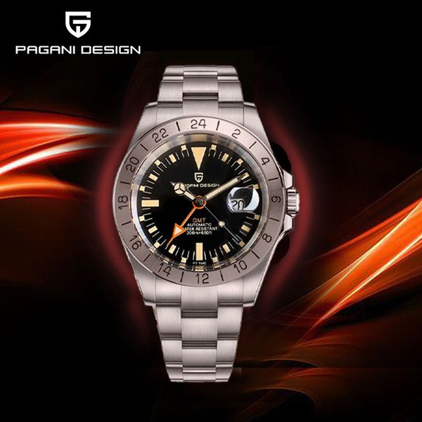 

wristwatches pagani design 42mm gmt men's automatic mechanical watches brand sapphire stainless steel 20bar clock watch for men 230427, Slivery;brown