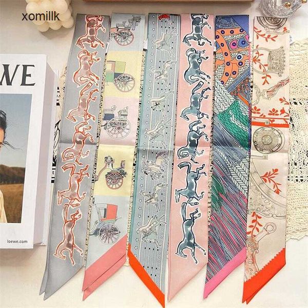 

hermm designer scarves cravat new h silk long strip d small ribbon mulberry scarf headband wrapping bag handle, Blue;gray