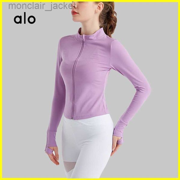 

desginer alos yoga jacket suit women's long sleeve exercise quick dried round neck running fitness suit sweat-absorbing tights, Black;brown