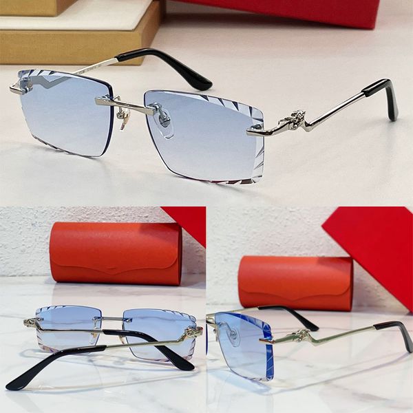 

Panthere de Carti sunglasses square frameless lenses with cut pattern Oculos de sol metal leopard head and legs fashionable and luxurious men and women CT012IO