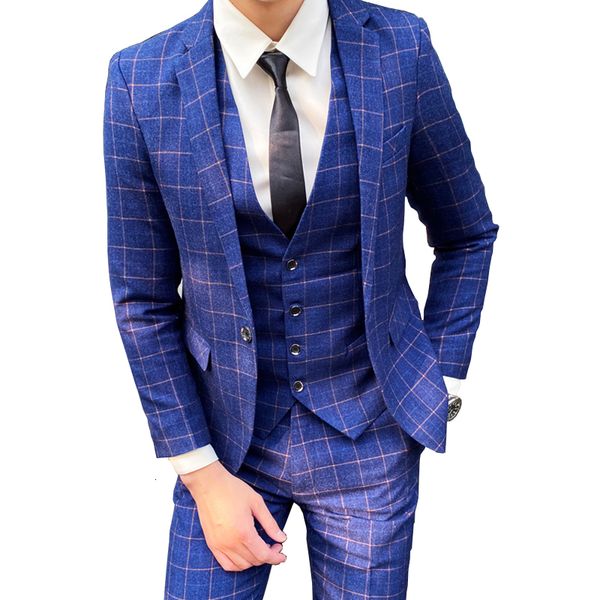 

men's suits blazers blazer vest pants high-end brand boutique fashion plaid formal business office men's suit groom wedding dress, White;black