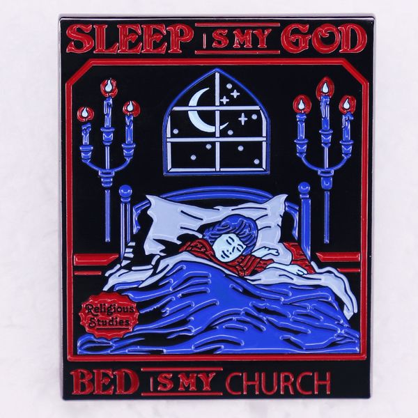 

sleep is my god bed is my church brooch gothic badge accessory cute anime movies games hard enamel pins collect metal cartoon brooch, Blue