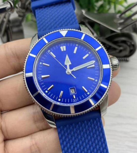 

new classic rubber band super-ocean mens watches 47mm full blue dial automatic mechanical watch men wristwatches ab2020161c1s1 rubber strap, Slivery;brown