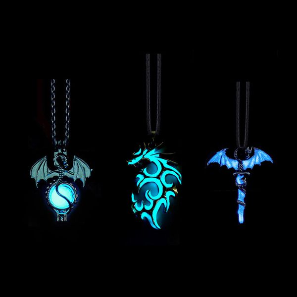 

pendant necklaces luminous dragon necklace glowing night fluorescence antique silver plated glow in the dark necklace for men women party ha