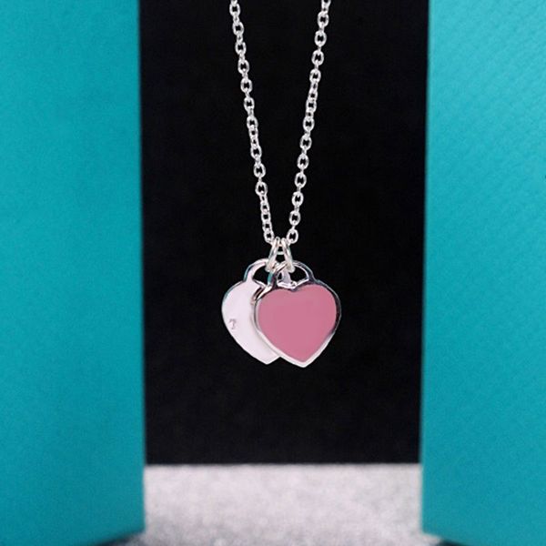 

original gift box tiff new 100% 925 sterling silver necklace pendant heart bead chain rose gold and gold luxurious for women fashion jewelry
