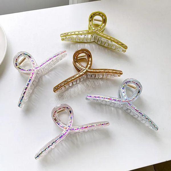 

korean new creative design 13cm large geometric hollowing hair clip claw fashion crystalline acetic acid hair accessories, Slivery;white