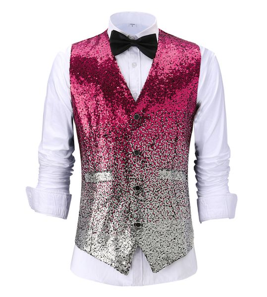 

men s vests sequin rompi pria v neck tahap gradien pesta mengkilap tuksedo pinggang untuk pernikahan pengiring 230427, Black;white