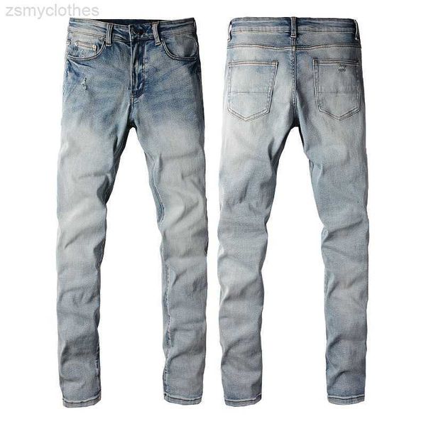 

men's jeans slim fit streewear light indigo distressed skinny stretch embroidered stars patchwork ripped jeans, Blue