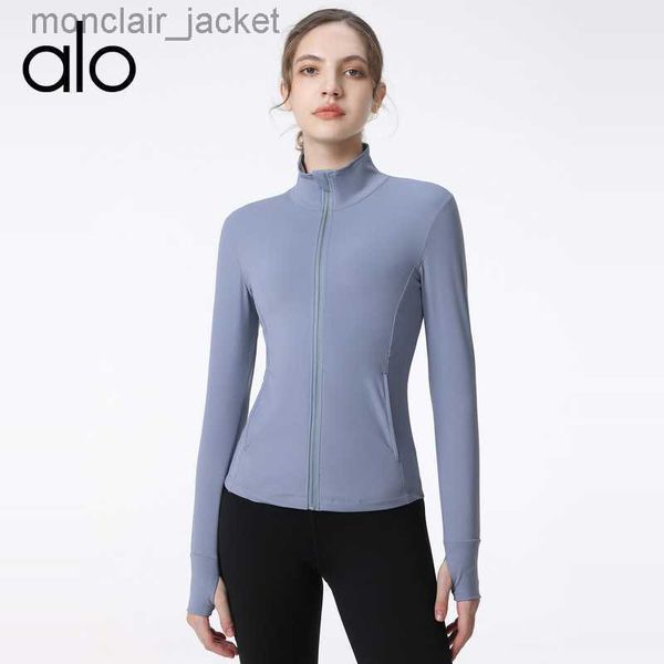 

desginer alos yoga jacket suit women's long sleeved standing neck tight fitness quick drying autumn and winter sportswear jacket, Black;brown