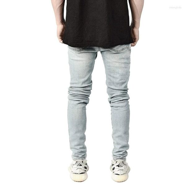 

men's jeans fashion casual men's street hip hop travel sports plaid denim ripped patch pencil pants slim stretch belt trousers, Blue