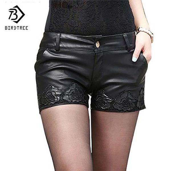 

shorts short autumn winter warm pu womens booty short flower embroidery beaded leather boots black mini dance shorts b67810, White;black