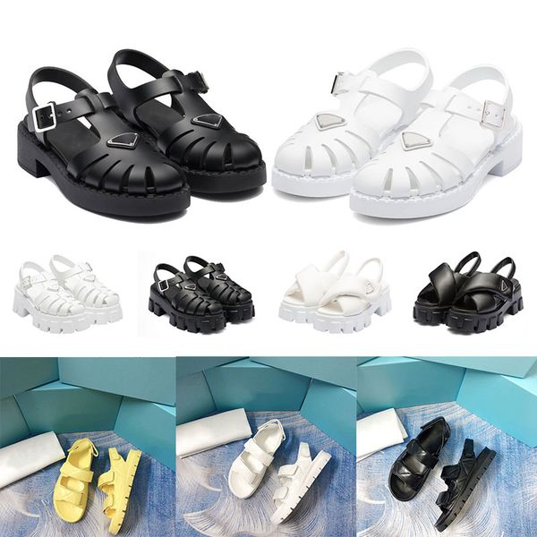 

fashion women foam rubber sandals prad monolith platform sandal soft lining leather concave convex sole black yellow womens vintage outdoor